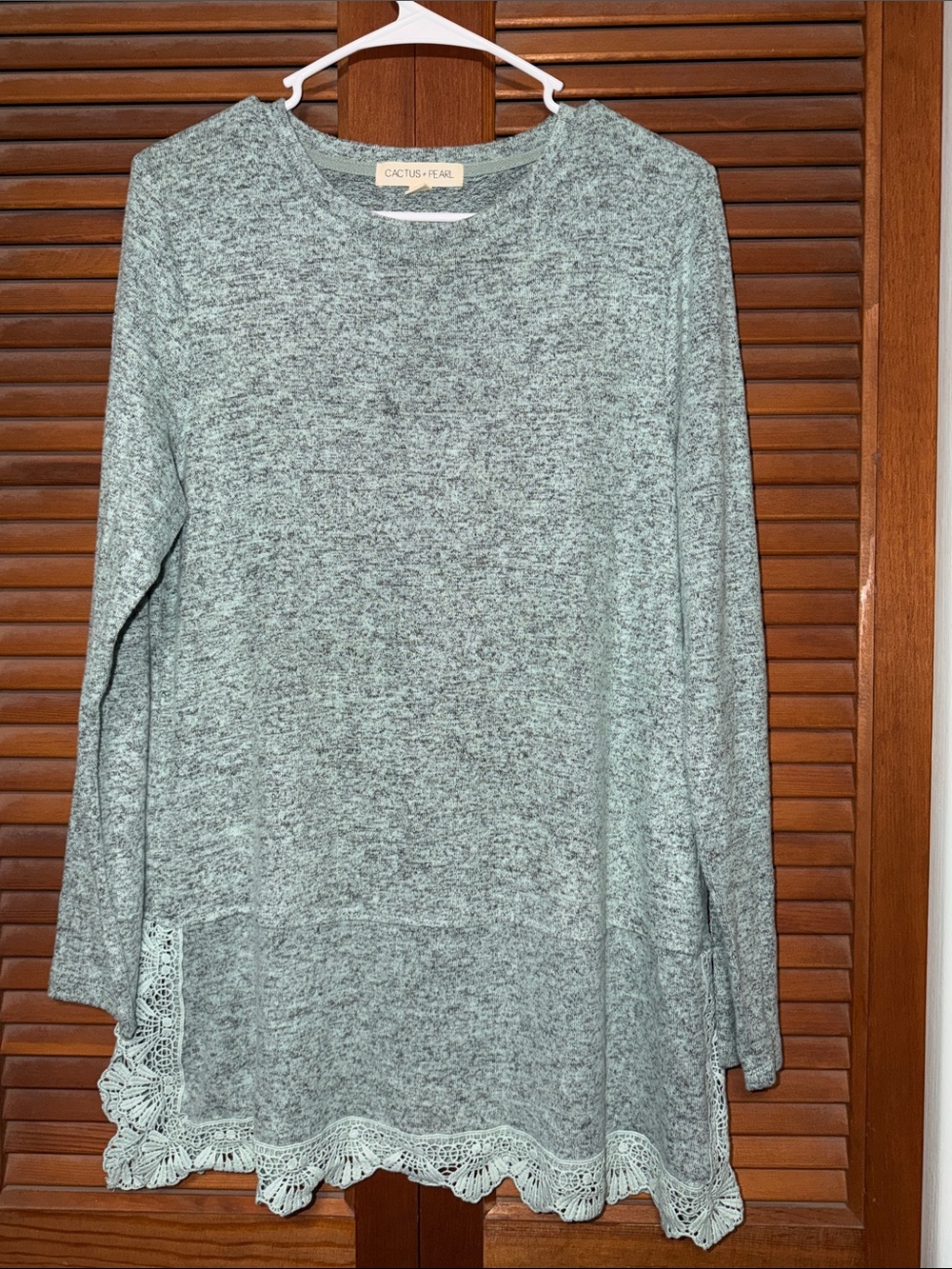 Heather Gray Crochet-Hem Long Sleeve Tunic